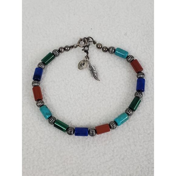 Carolyn Pollack Jewelry - Carolyn Pollack Sterling Silver Turquoise Lapis Malachite Beaded Bracelet RELIOS